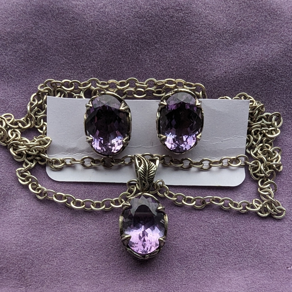 Amethyst Necklace and Clip On Earrings